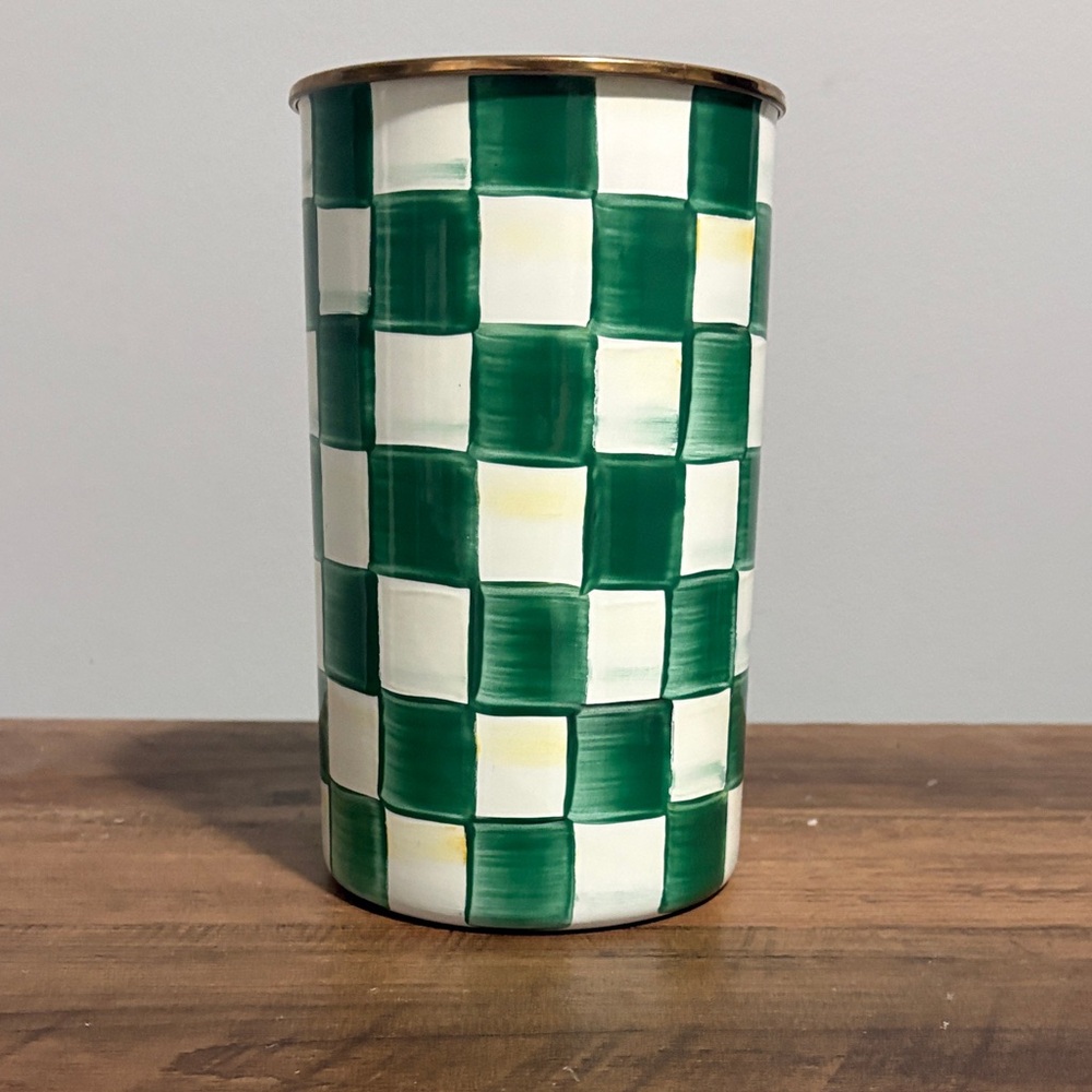 MacKenzie-Childs Green and White Checkered Utensil Holder - Picture 5 of 5